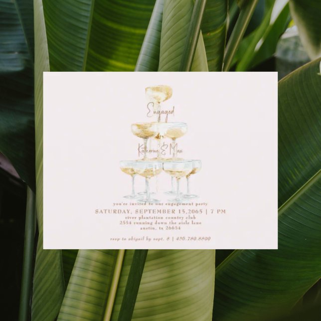 Champagne Tower Gold Text Blush Engagement Party   Postcard (Creator Uploaded)
