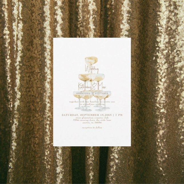 Champagne Tower Gold Text Wedding II Invitation (Creator Uploaded)