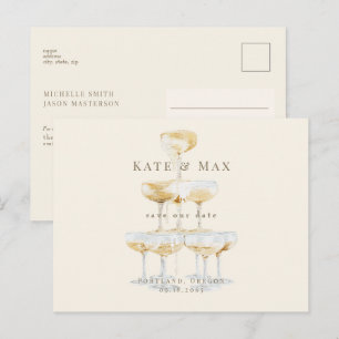 Champagne Tower Modern Cream Wedding Save the Date Postcard