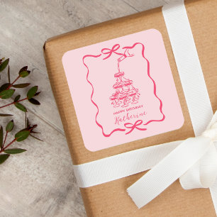 Champagne Tower Pink Hand Drawn Doodles Birthday Square Sticker