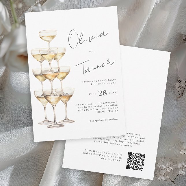 Champagne Tower Simple Chic Elegant Wedding Invitation (Available in both printed and instant download digital formats.)