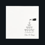 Champagne Tower Sketch Custom Name Wedding Napkin<br><div class="desc">Set a celebratory tone with these minimalist wedding napkins featuring a hand-drawn champagne tower and flowing bottle illustration. Perfect for cocktail hour, welcome parties, or reception toasts, this modern black and white design can be customized with names or event details. A chic and festive touch for couples who love clean,...</div>