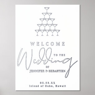 Champagne Tower Wedding Guests Welcome Silver Gold Foil Prints