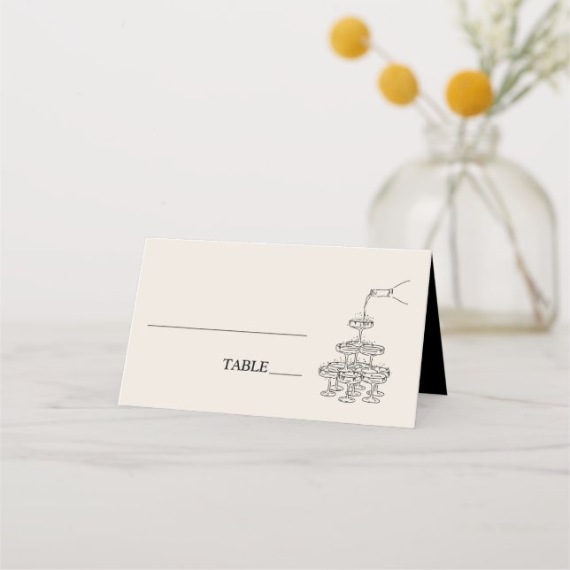 Champagne Tower Wedding Place Setting Card (Front)