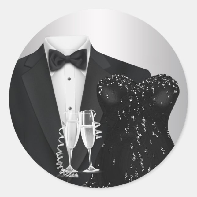 Champagne Tuxedo Black Dress Party Stickers (Front)