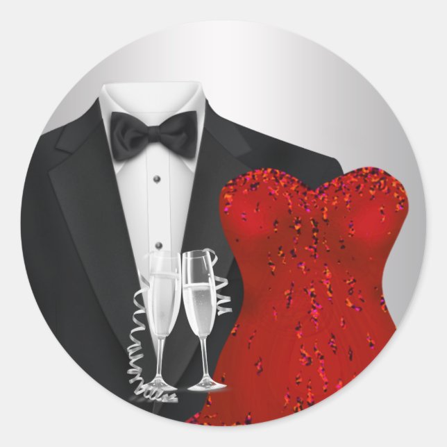 Champagne Tuxedo Red Dress Party Stickers (Front)