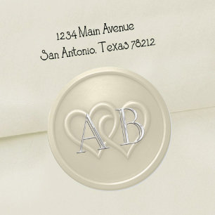 Champagne Two Hearts Silver Monogram Wedding Classic Round Sticker