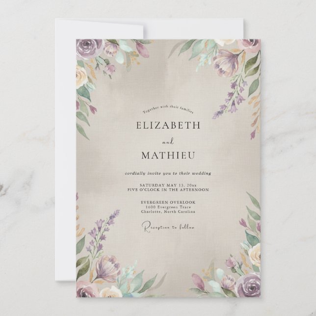 Champagne Violet Painted Wedding Invitation (Front)