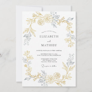 Champagne Warm Gold Leaf Wedding Invitation