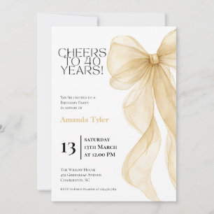 Champagne Watercolor Bow 40th Birthday Invitation