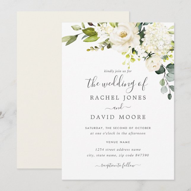 Champagne Watercolor Floral Wedding Invitation (Front/Back)