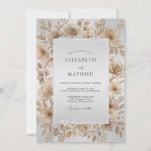 Champagne Watercolor Leaf Wedding Invitation