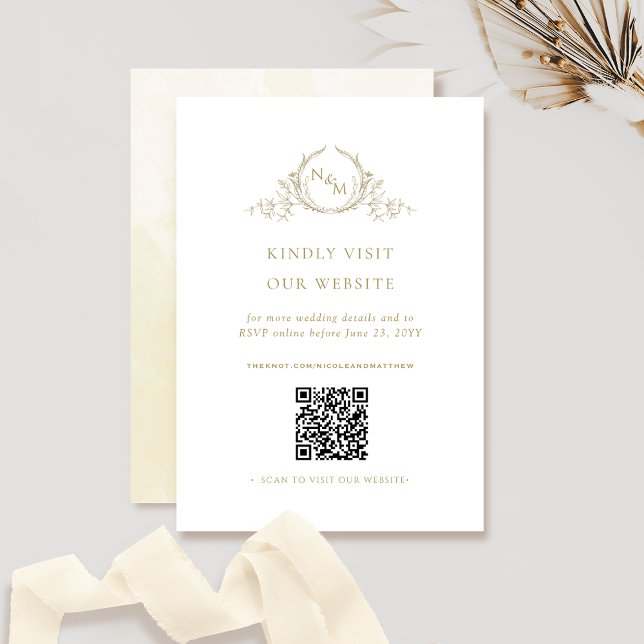 Champagne Watercolor Monogram QR Code/RSVP Online Enclosure Card (Creator Uploaded)