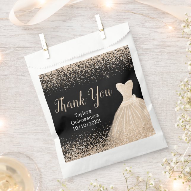 Champagne White Dress Faux Glitter Quinceanera Favour Bag (Clipped)