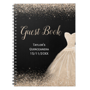 Champagne White Dress Faux Glitter Quinceanera Notebook
