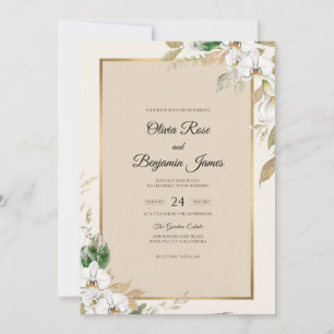 Champagne White Orchid Wedding Invitation