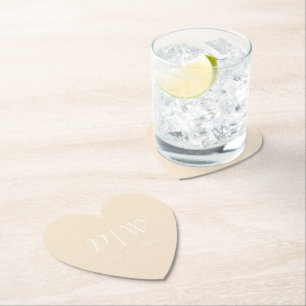 Champagne White Stylized Initials Wedding Paper Coaster