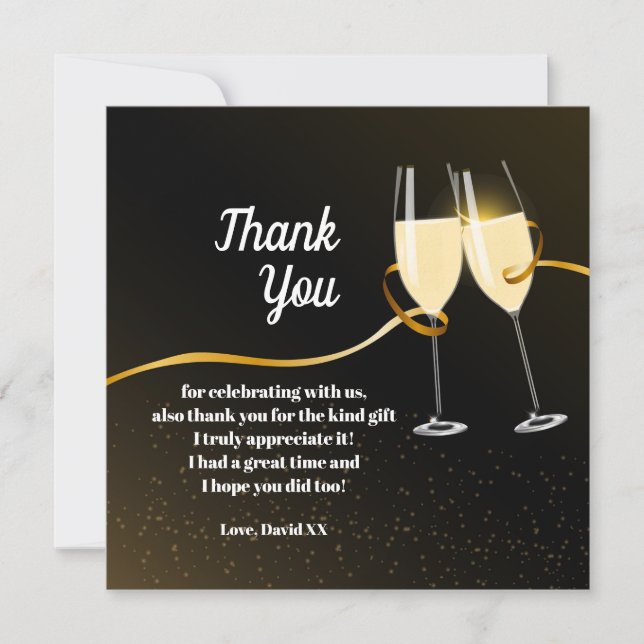 Champagne, wine, adult, thank you card (Front)