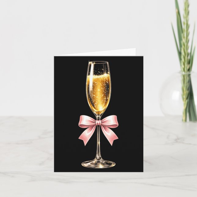 Champagne With Nk Bow For Women Luxurious New Year Card (Front)