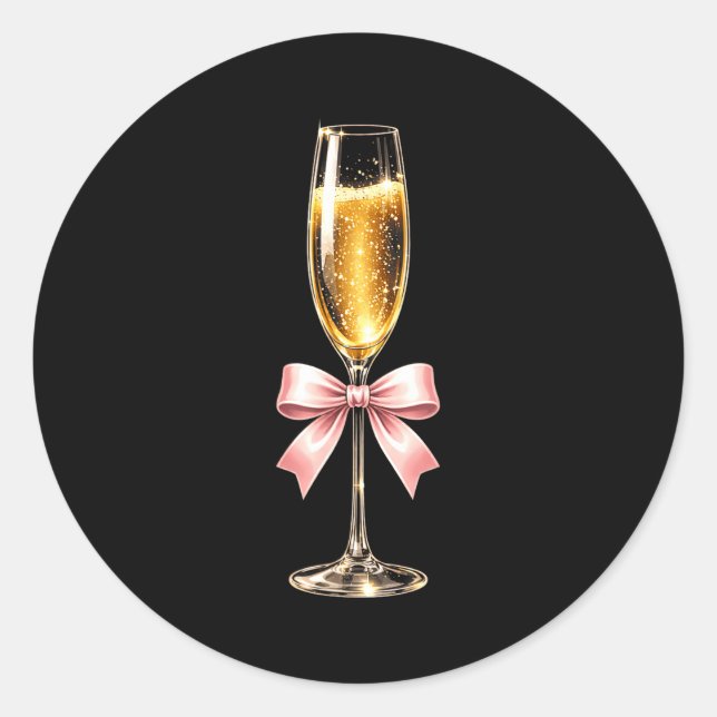 Champagne With Nk Bow For Women Luxurious New Year Classic Round Sticker (Front)