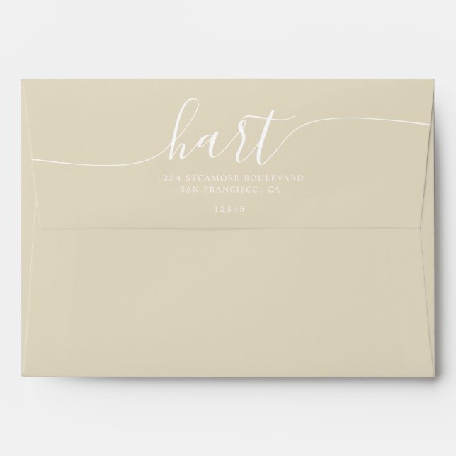 Champagne with White Script Return Address Envelope (Back (Top Flap))
