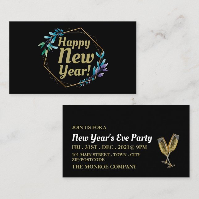 Champagne & Wreath, New Year's Eve Party Ticket Enclosure Card (Front/Back)