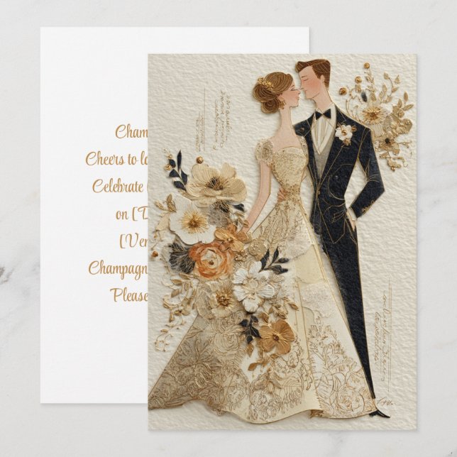 Champagne & Years | Gold Glow Invitation (Front/Back)