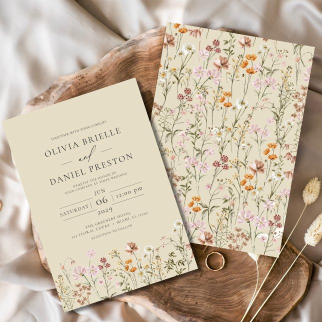 Champagne Yellow Boho Wildflower Garden Wedding Invitation (Creator Uploaded)