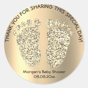Champaig Gold Glitter Feet Baby Shower Favour Than Classic Round Sticker