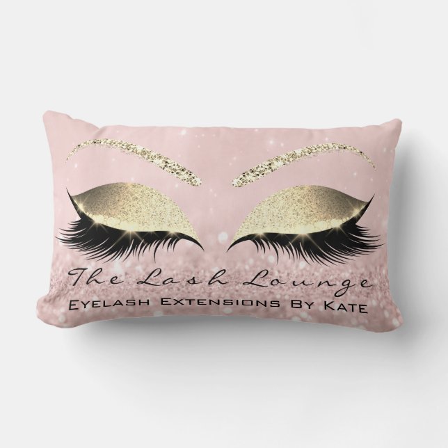 Champaign  Gold Glitter Pink Makeup Lashes Beauty Lumbar Pillow (Front)