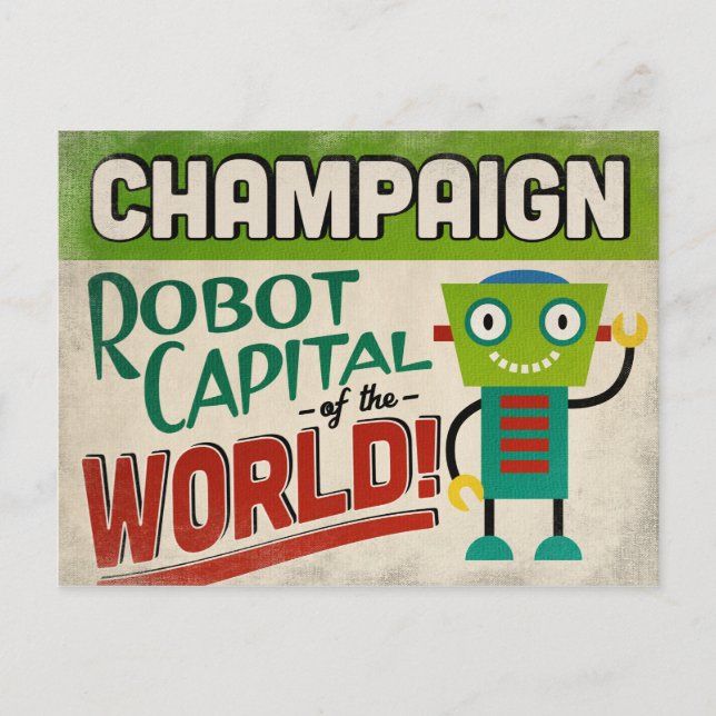Champaign Illinois Robot - Funny Vintage Postcard (Front)