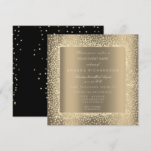 Champaigne Sepia Gold Glitter Confetti Formal VIP Invitation (Front/Back)