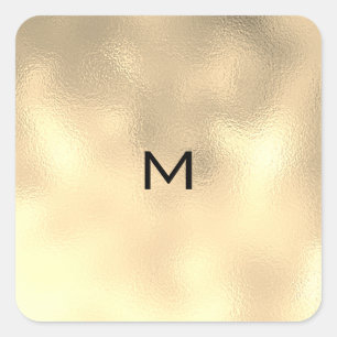 Champaigne Sepia Gold Metal  Minimal Monogram RSVP Square Sticker