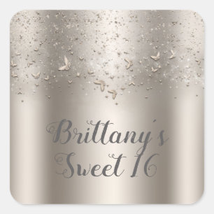 Champange Shimmer Flutter Butterfly Sweet 16 Party Square Sticker