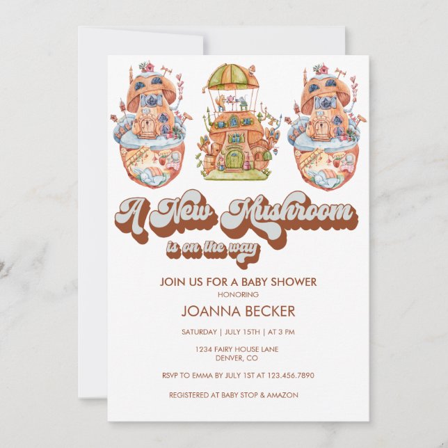 Champignon | Genre Neutre Bébé Douche Invitations (Devant)