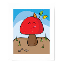 Champignon Rouge Souriant Ensoleillé | Affiche d'A