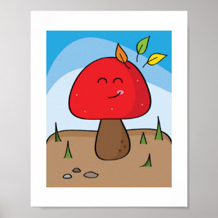 Champignon Rouge Souriant Ensoleillé Affiche d'A
