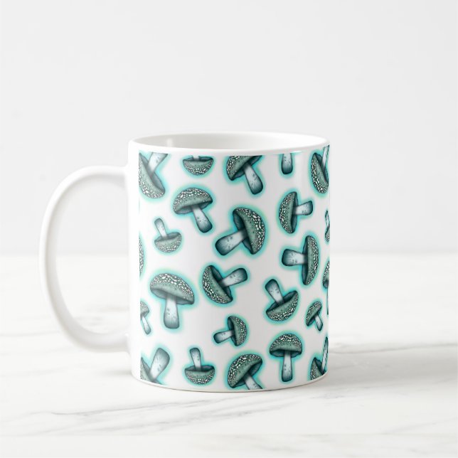 Champignons bleus enchantés - Mug de café blanc (Gauche)
