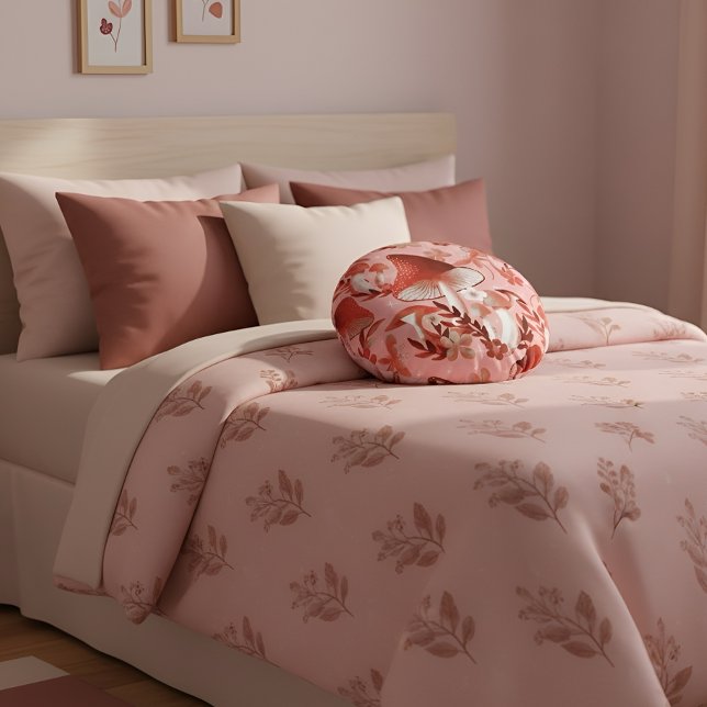 Champignons Coussin rond rose et rouge (Créateur téléchargé)