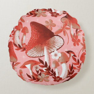 Champignons Coussin rond rose et rouge