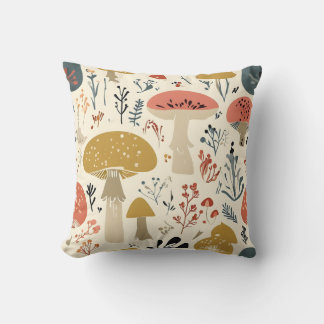 Champignons d'automne et Motif botanique Coussin
