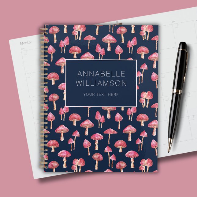 Champignons des bois Fughi (Pink woodland mushroom planner with customizable text.)