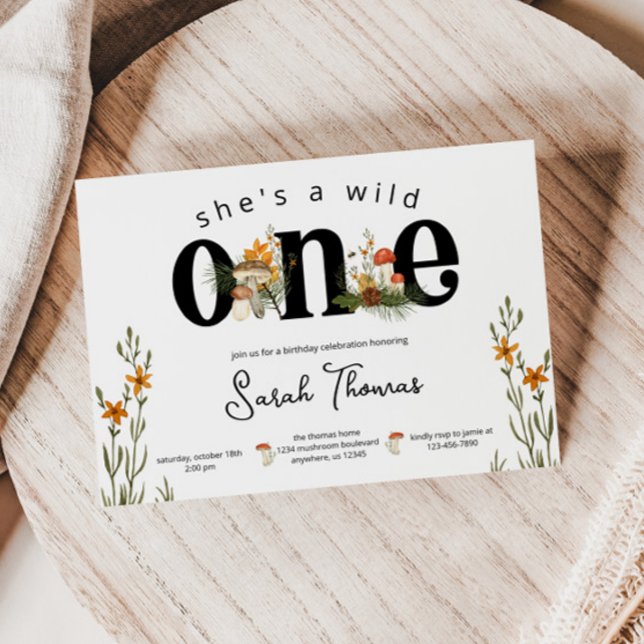 Champignons et fleurs sauvages Invitation d'annive (Créateur téléchargé)