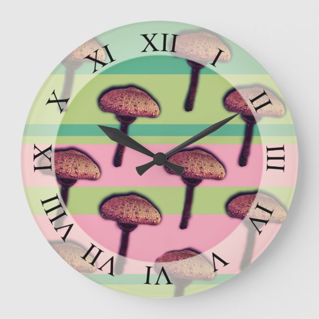 Champignons et rayures Horloge murale (Recto)
