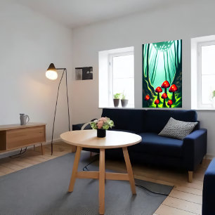 Champignons rouges dans la forêt   AI Art Poster