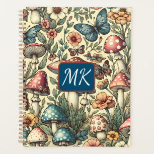 Champignons vintages, papillons et fleurs