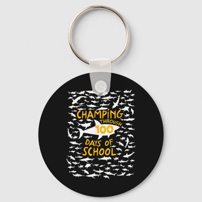 Champing Through 100 Days Of School Shark Lovers 1 Keychain (Front)