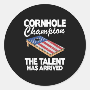 Champion American Flag Board Funny Cornhole Classic Round Sticker