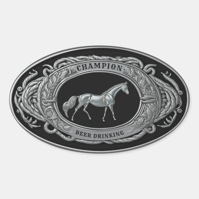 Champion Beer Drinking Events Sport Western Buckle Oval Sticker (Front)