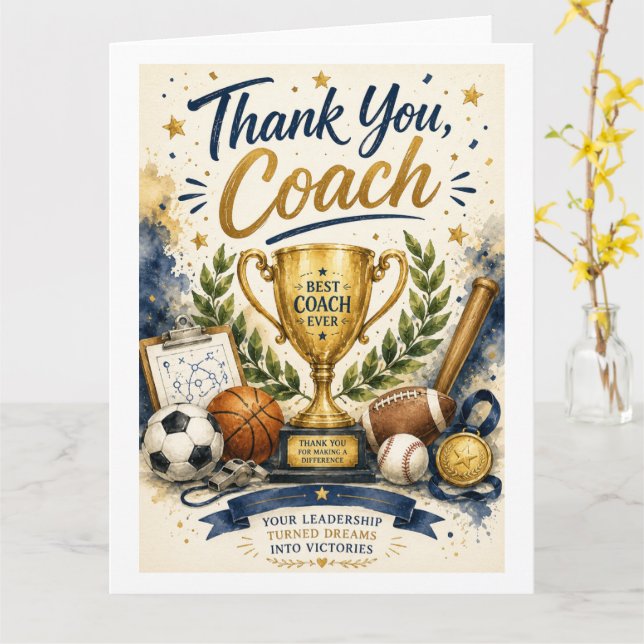 Champion Coach Thank You Trophy Card (Yellow Flower)